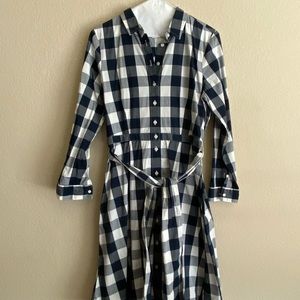 JCrew Navy and White Gingham Belted Dress